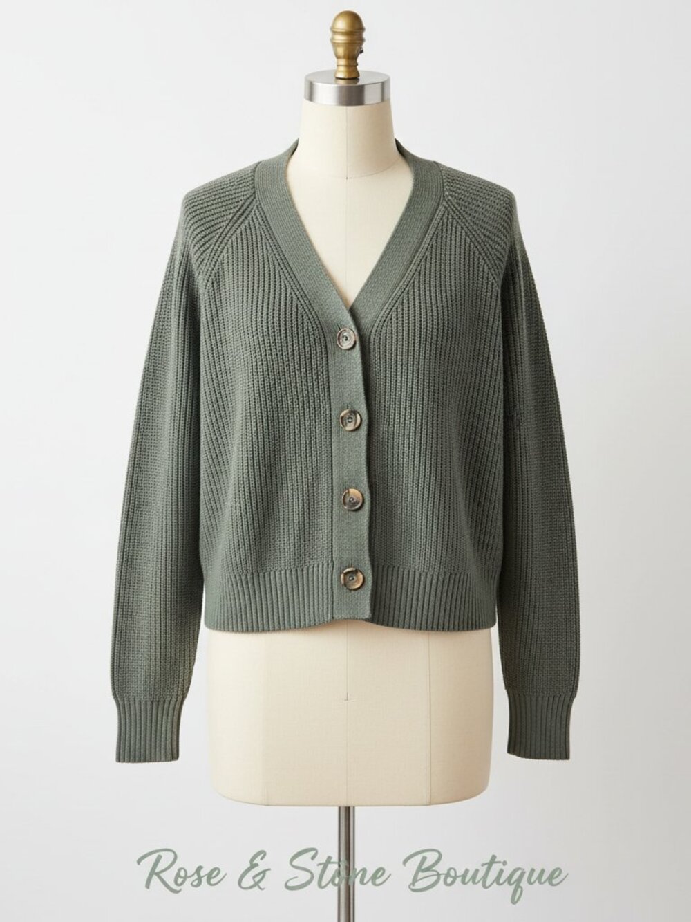 🌿 GAP Sage Green Ribbed Cotton-Wool Cardigan XL Cropped Boxy Button-Front